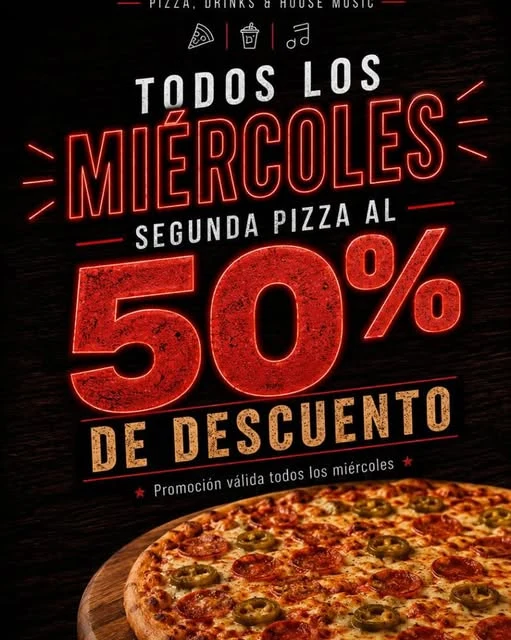 Anuncio original: miércoles, segunda pizza al 50%
